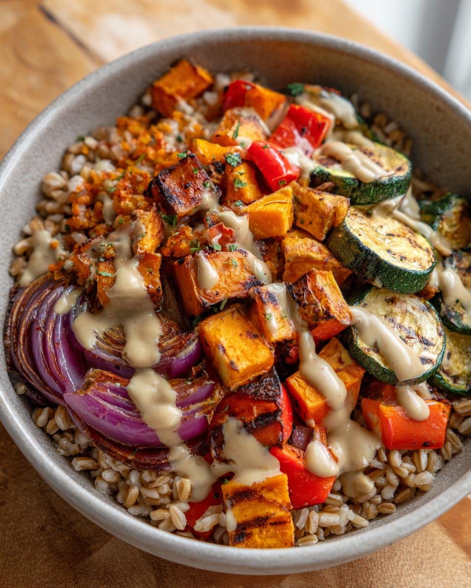 Grain Bowl with Farro, Roasted Veggies & Lemon Tahini