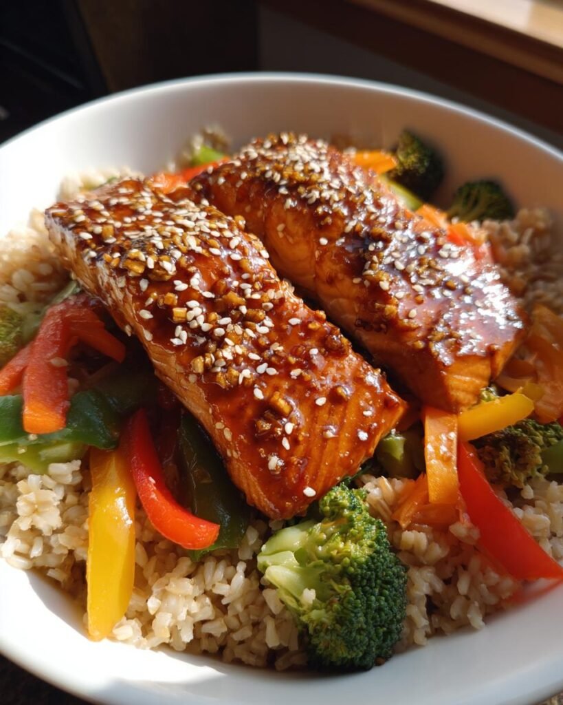 Honey-Garlic Glazed Salmon Bowls with Brown Rice
