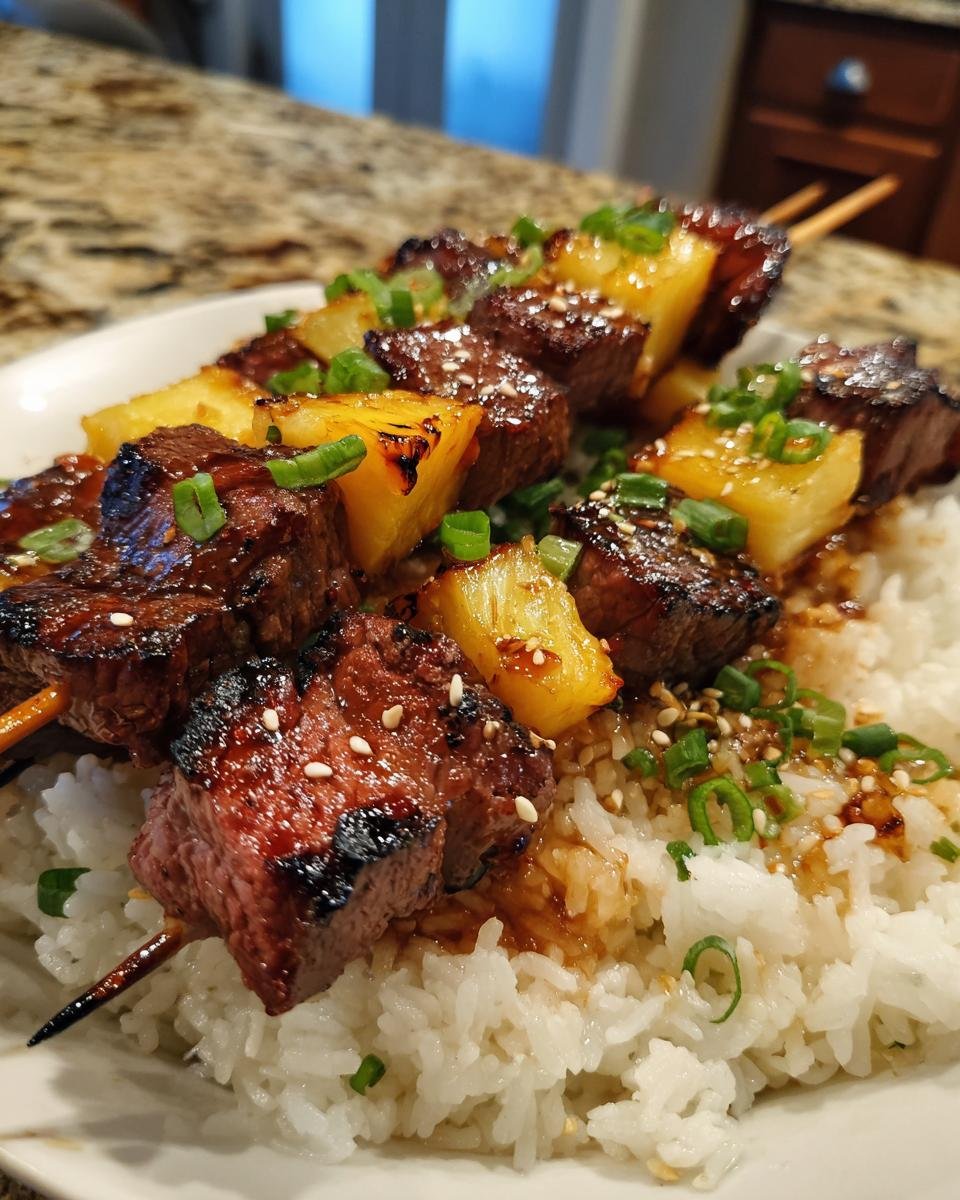 Teriyaki Beef and Pineapple Skewers with Jasmine Rice