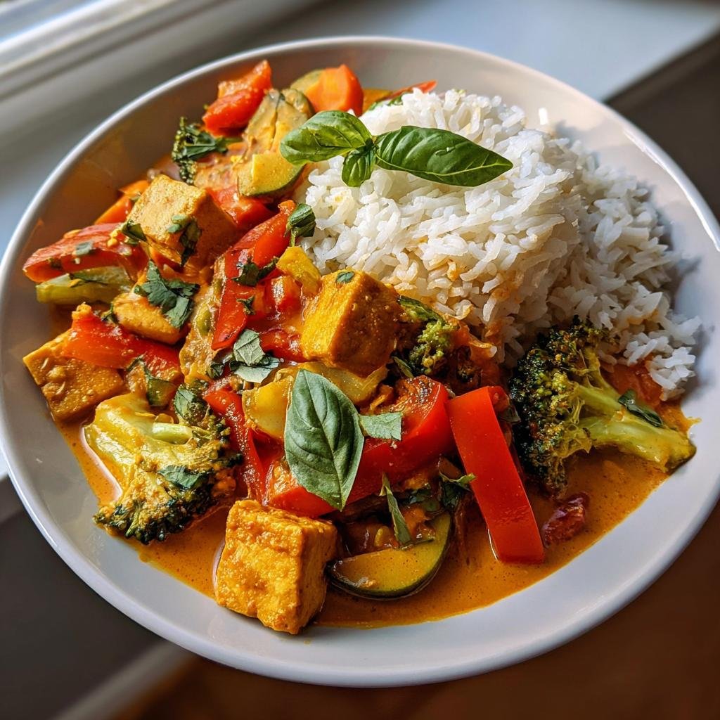Thai Red Curry with Vegetables & Tofu Over Jasmine Rice - detail 1