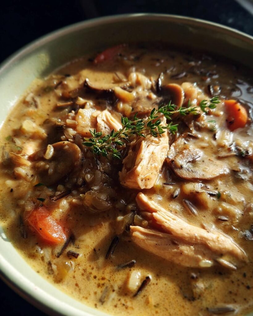 creamy mushroom chicken and wild rice soup