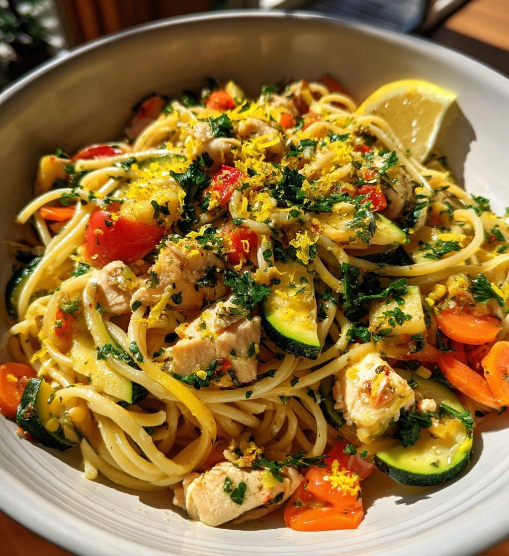 Lemon chicken pasta primavera (fresh seasonal dish)
